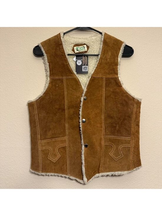 Other Other - Vintage Genuine Leather Sherpa Lined Brown Suede Western Vest